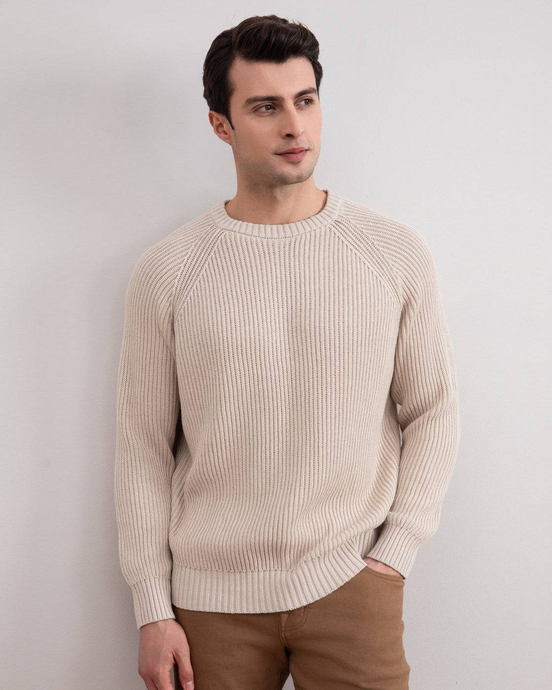 Beige English Rib Crewneck - Tour&Tate