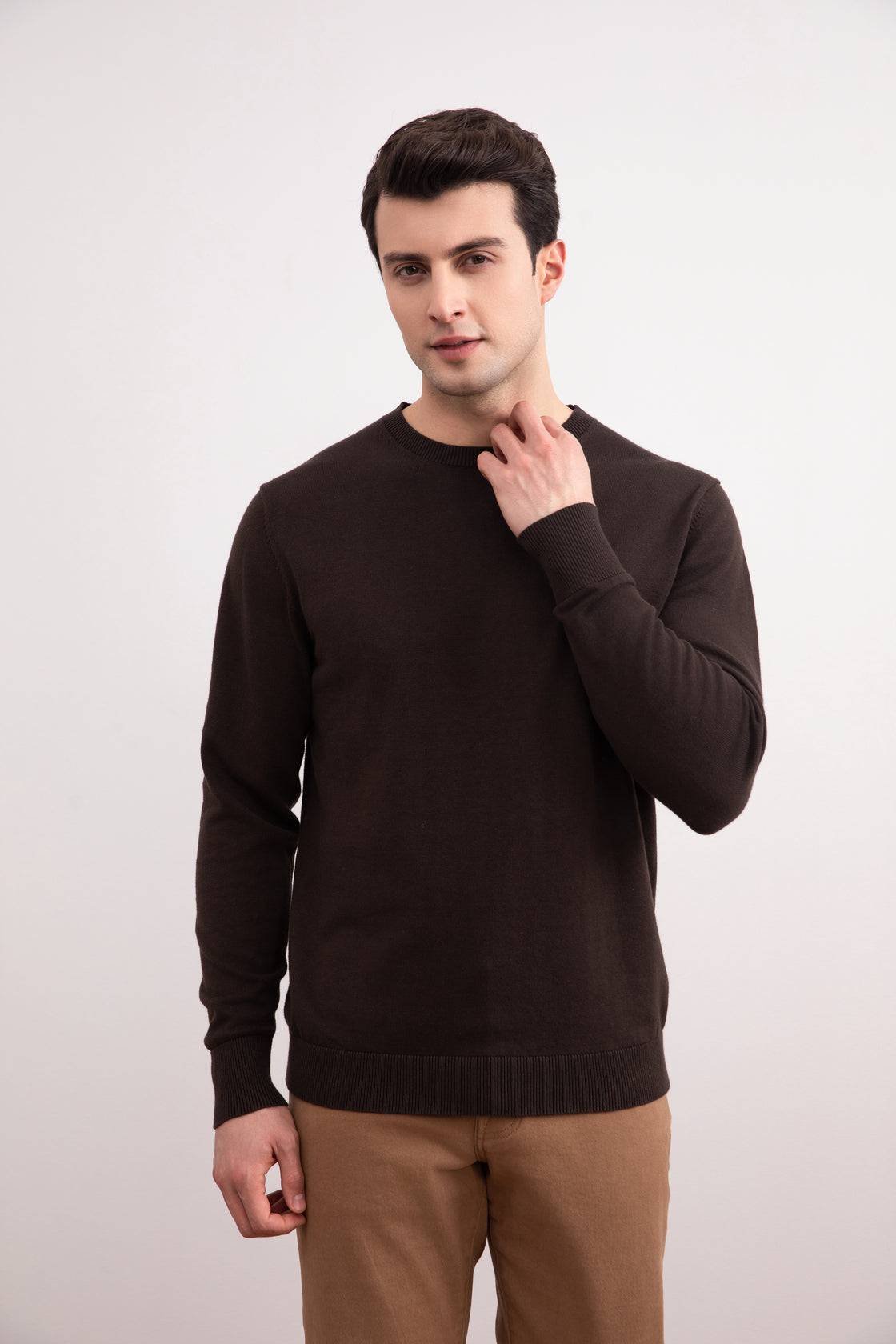 Dark Brown Crewneck Sweater - Tour&Tate