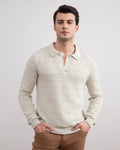 Beige Mélange Knit Texture Open Polo Sweater - Tour&Tate