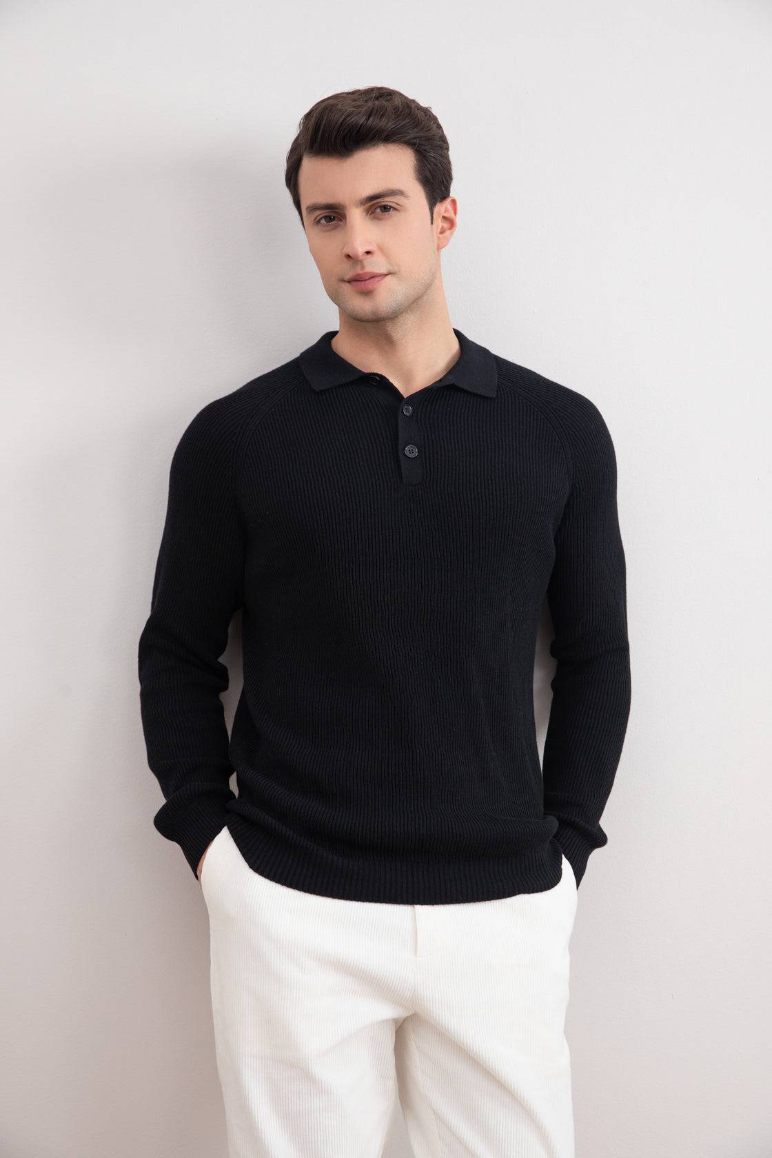 Black English Rib Polo Shirt - Tour&Tate