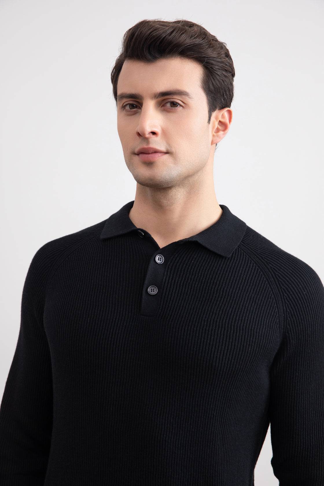 Black English Rib Polo Shirt - Tour&Tate