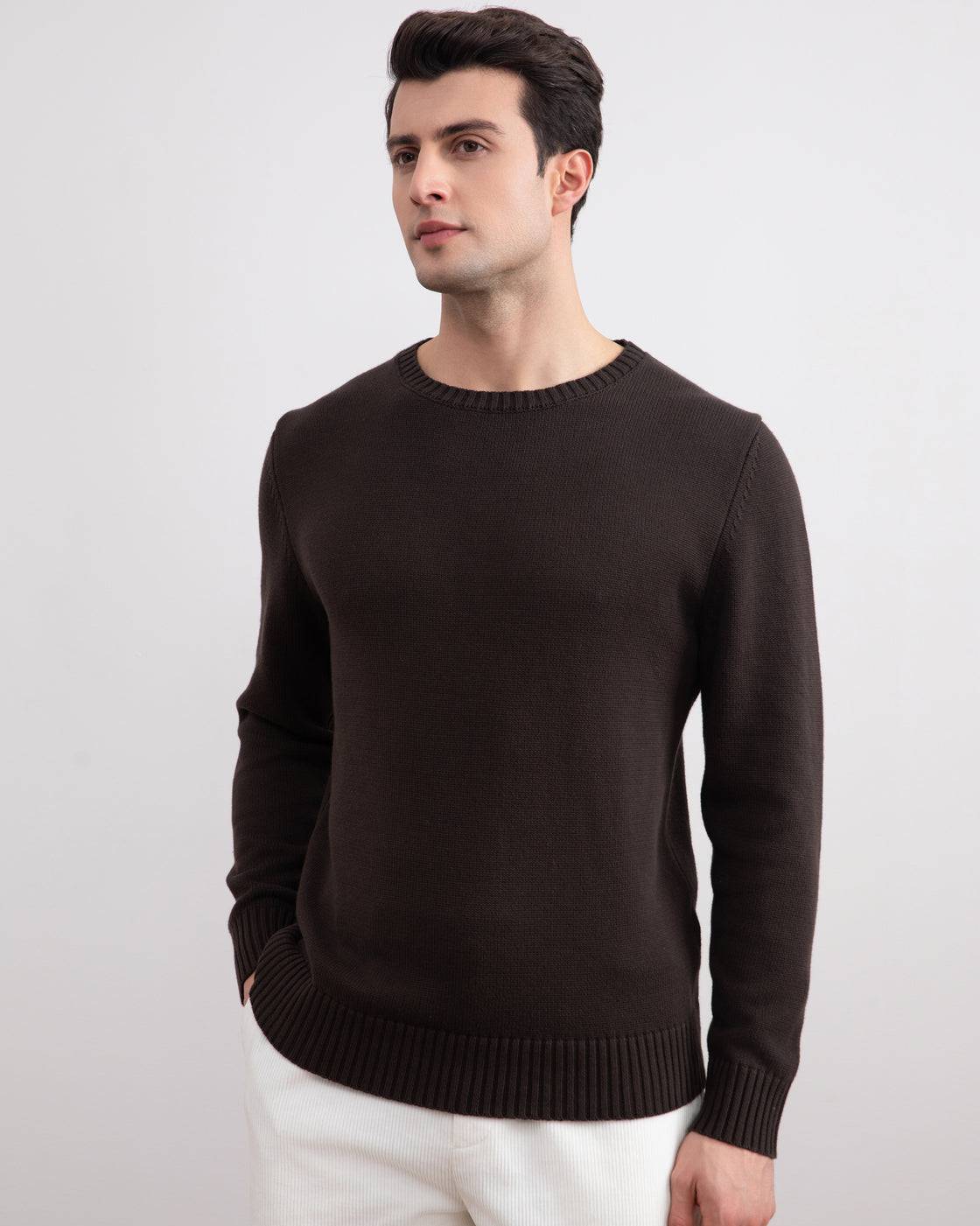 Dark Brown Cham Crewneck Sweater - Tour&Tate