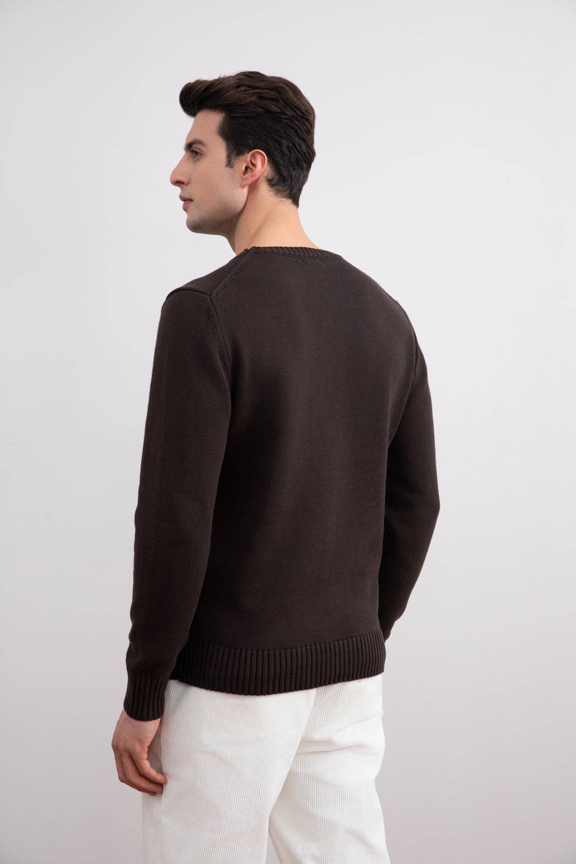 Dark Brown Cham Crewneck Sweater - Tour&Tate