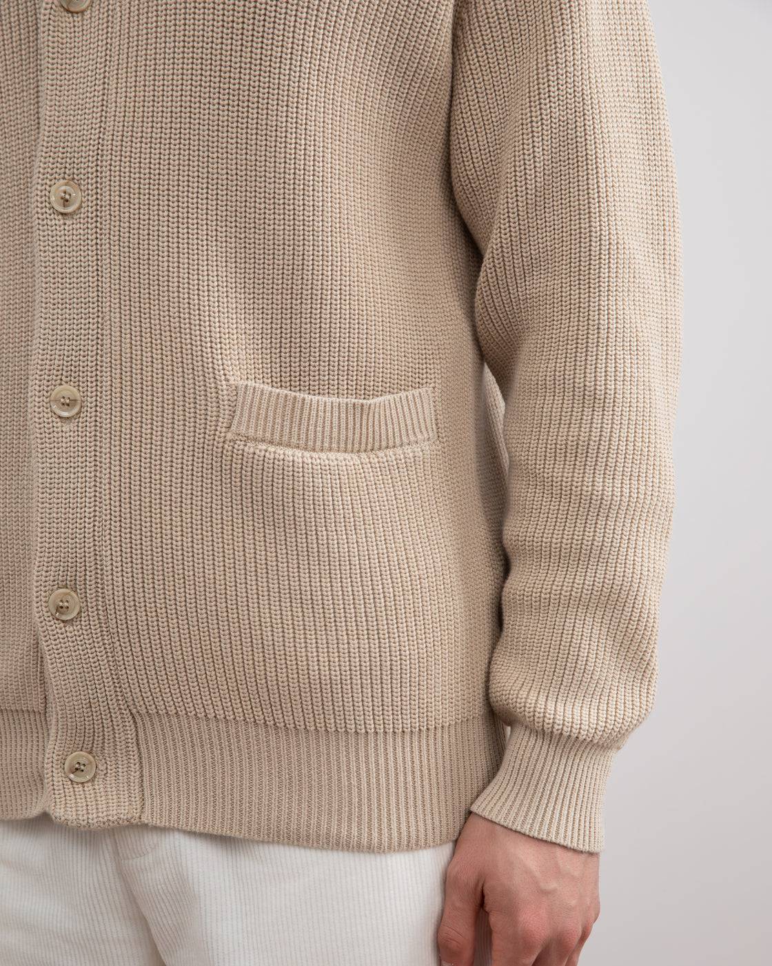 Beige Shawl-Collar Ribbed Cardigan - Tour&Tate