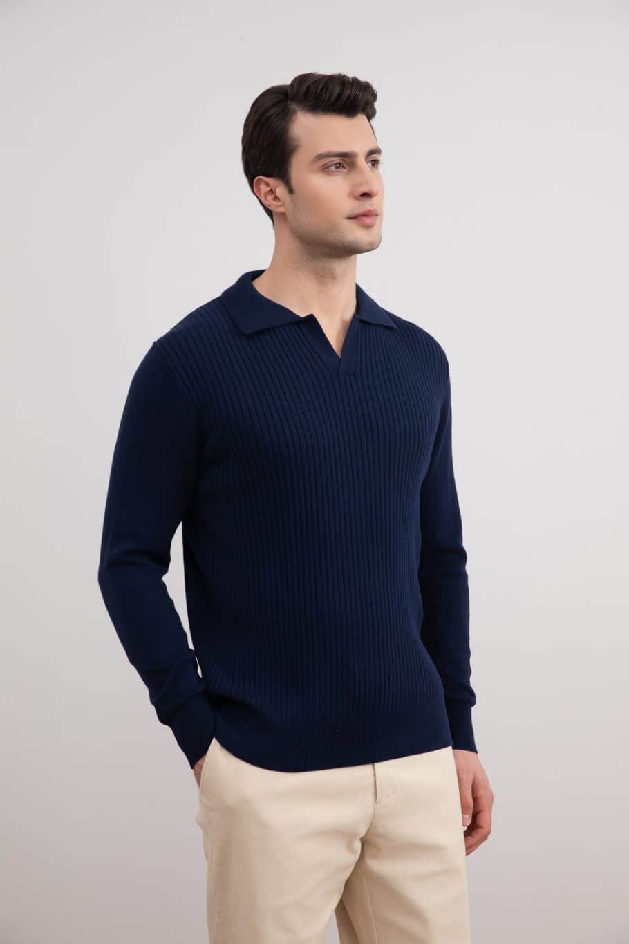 Blue Striped Open Polo Shirt - Tour&Tate