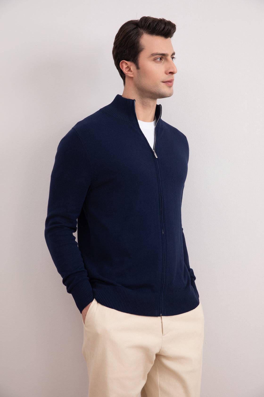 Blue Classic Zip-Up Cardigan - Tour&Tate