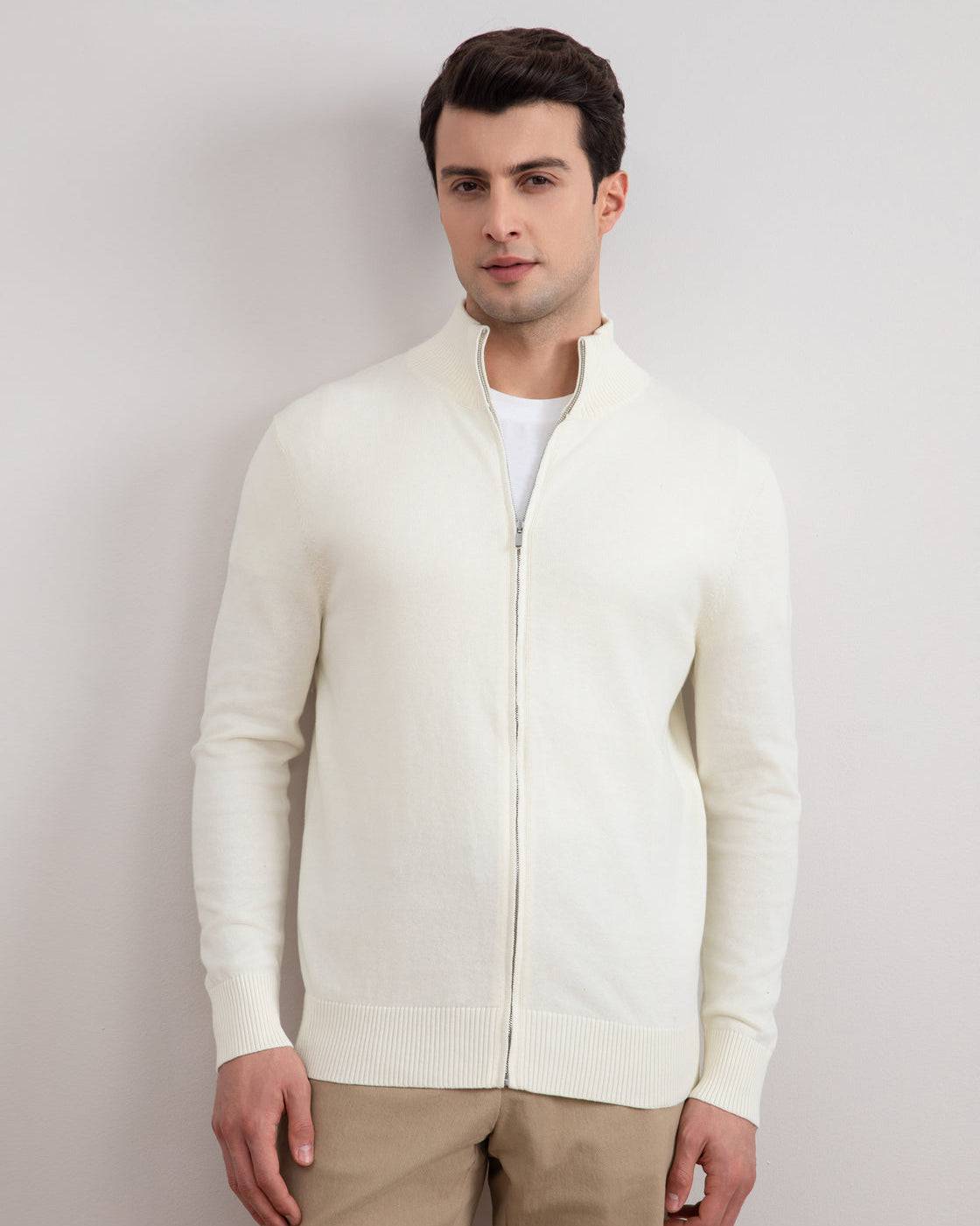Off-White Classic Zip-Up Cardigan - Tour&Tate