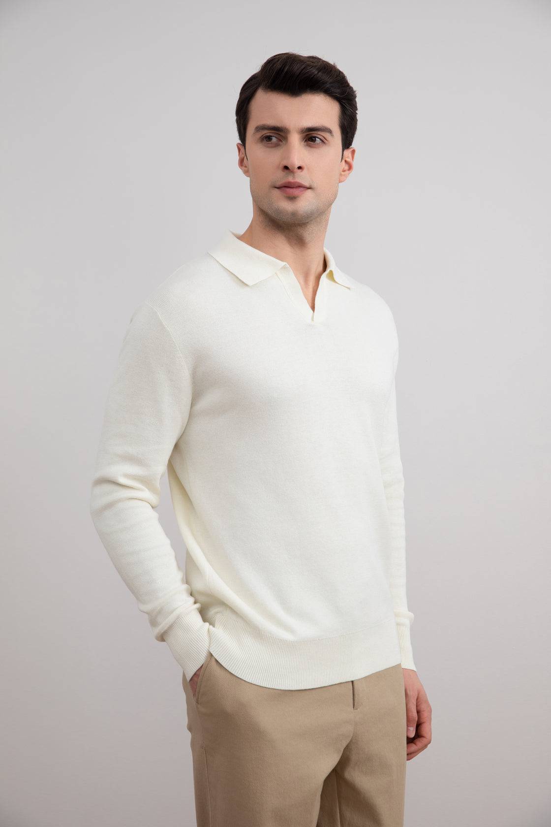 Off-White Open Polo with long sleeves - Tour&Tate
