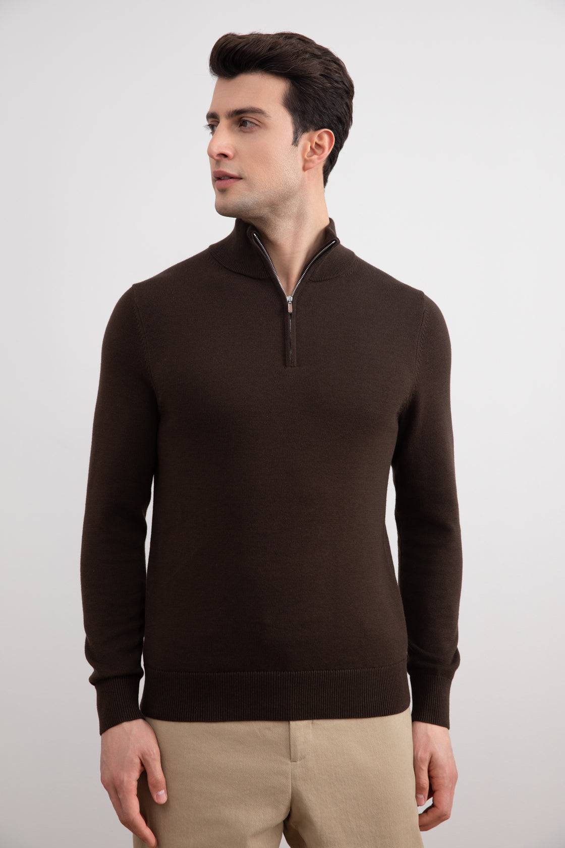 Brown Half-Zip Sweater - Tour&Tate