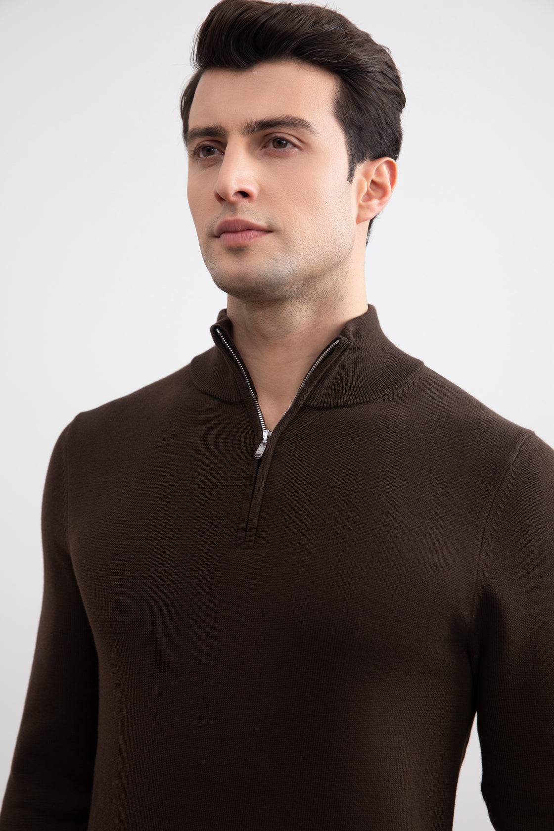 Brown Half-Zip Sweater - Tour&Tate