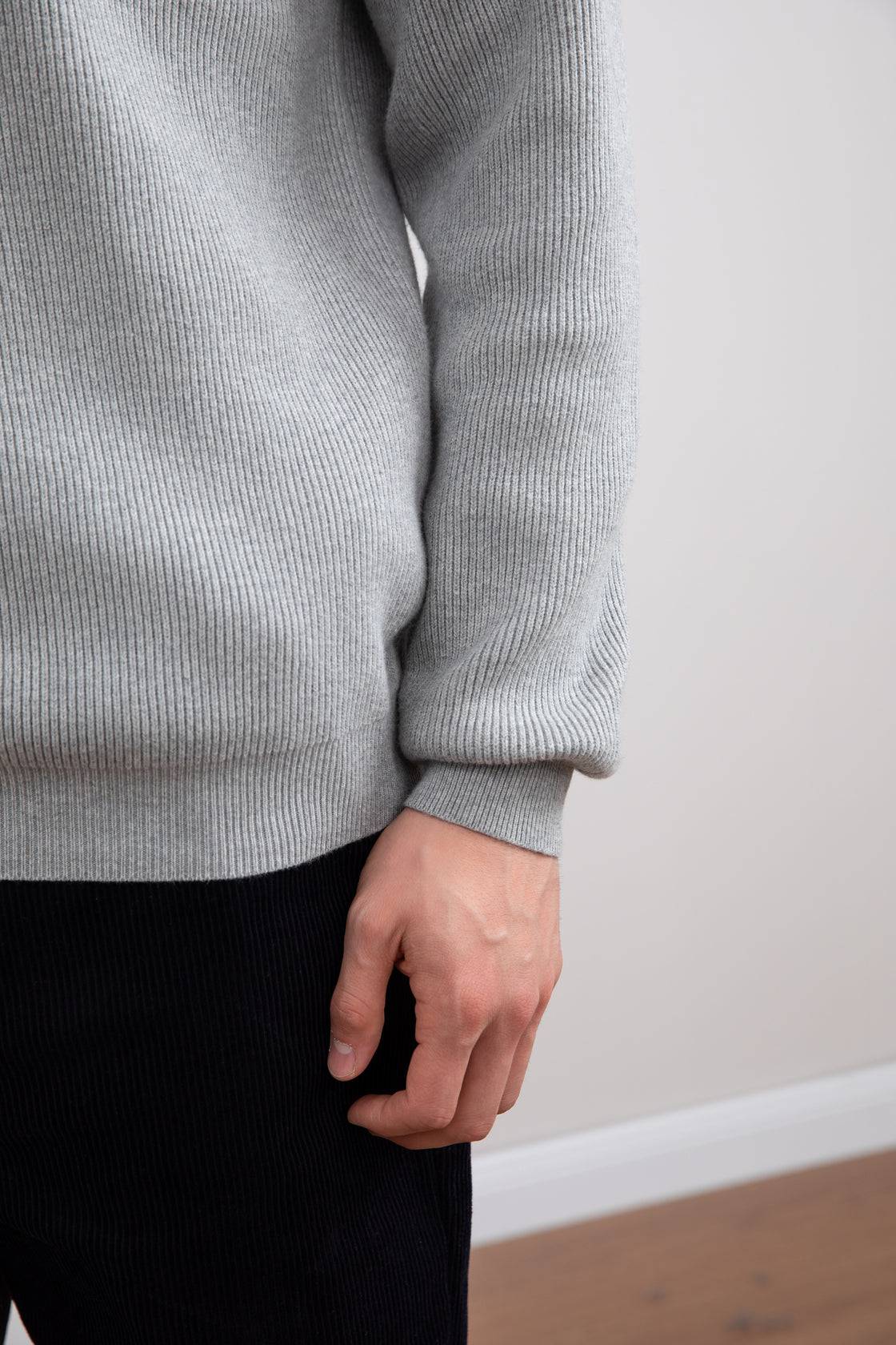 Grey Mélange English rib turtleneck half-zip sweater - Tour&Tate