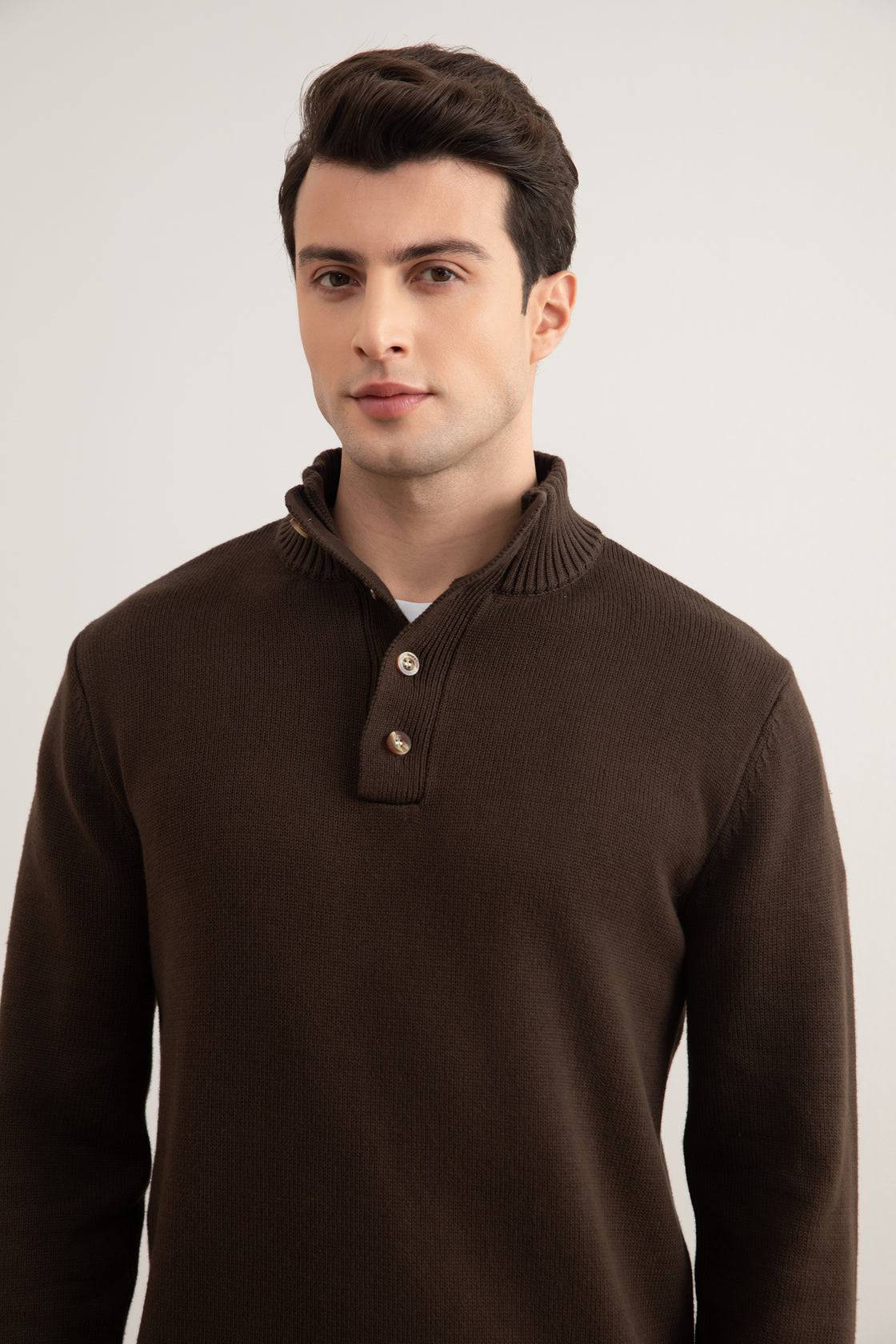 Brown Winter Button Sweater - Tour&Tate