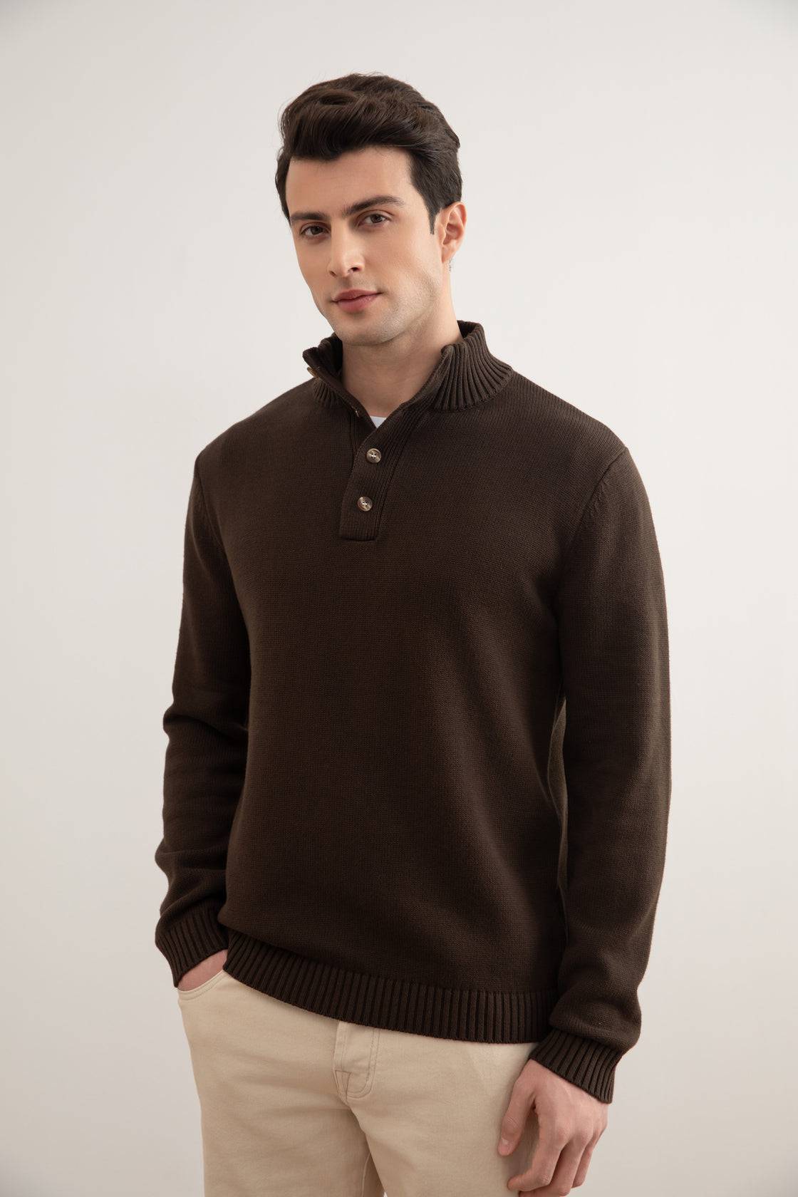 Brown Winter Button Sweater - Tour&Tate