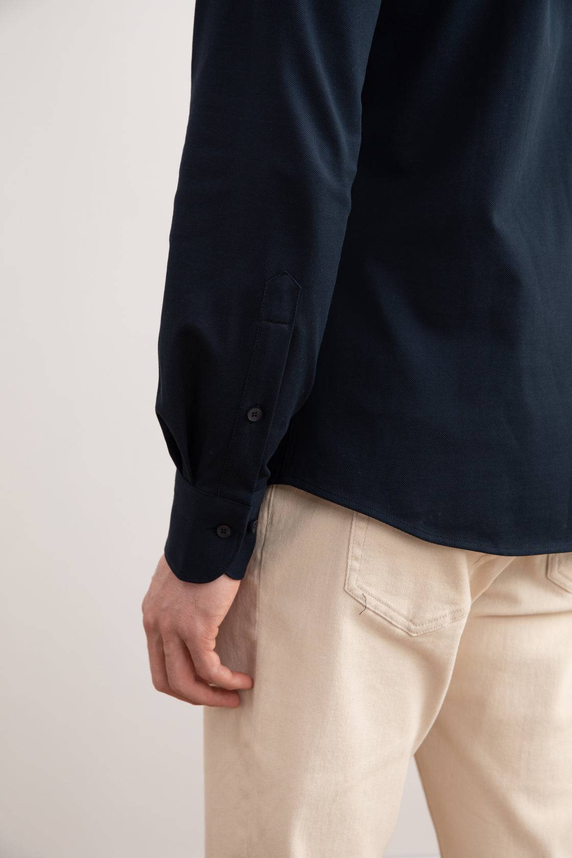 Navy Cotton-Piqué Shirt - Tour&Tate
