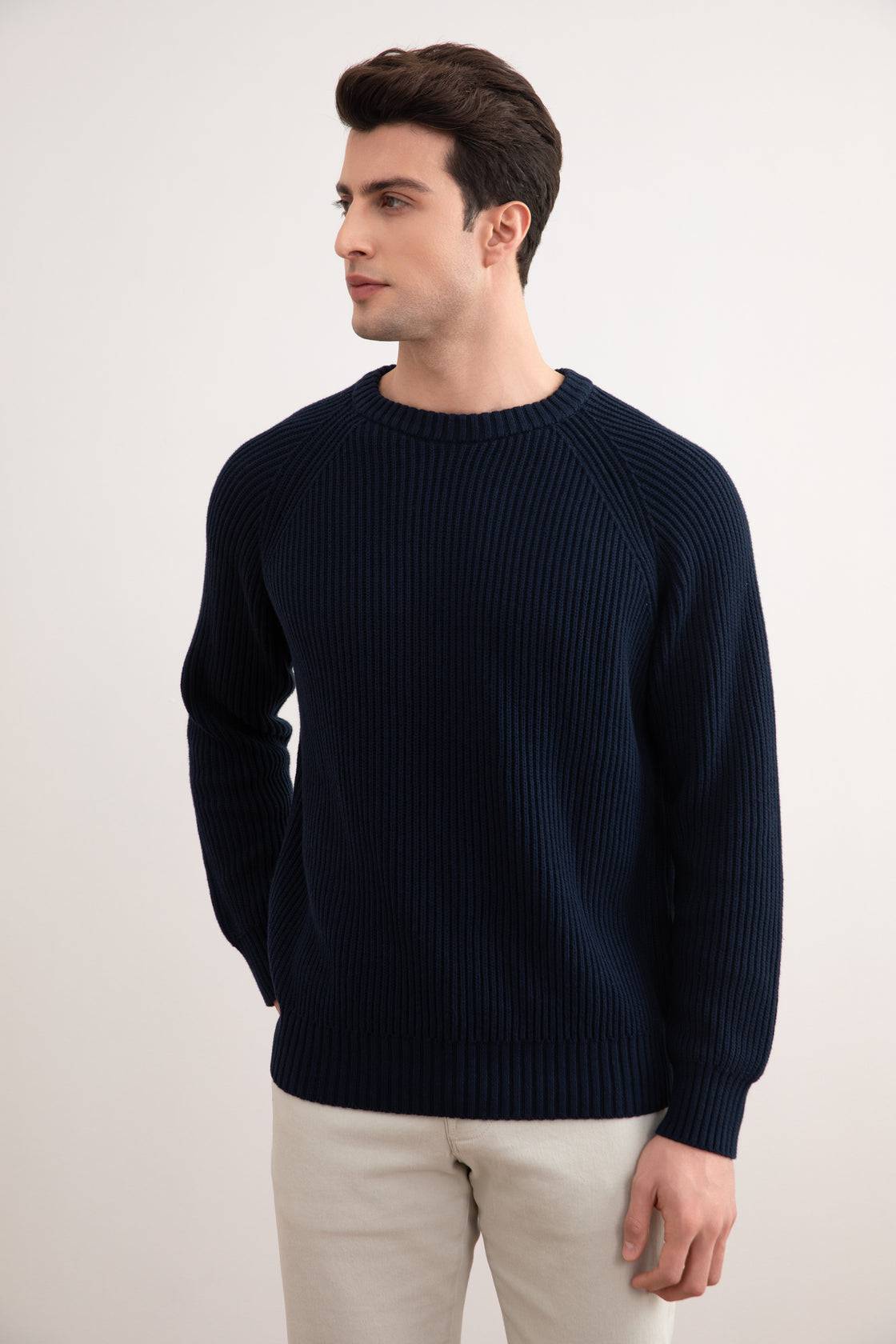Navy English Rib Crewneck - Tour&Tate