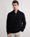 Black English rib turtleneck half-zip sweater - Tour&Tate