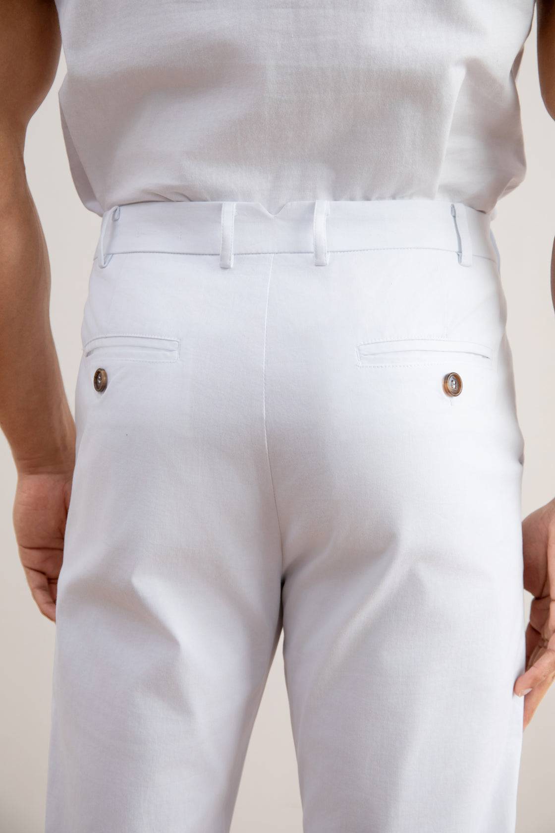 White Straight-Leg Pleated Trousers - Tour&Tate