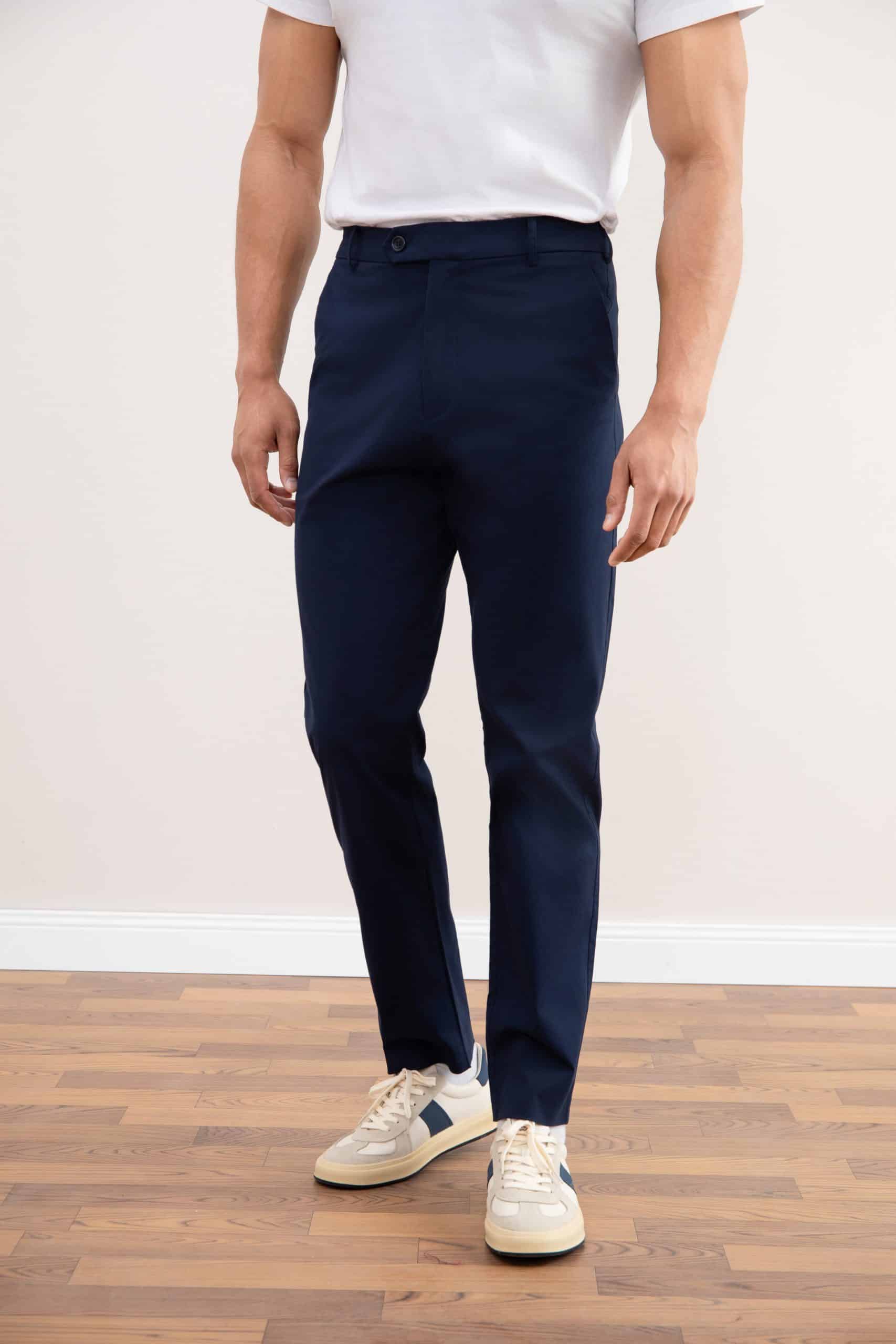 Blue Straight-Leg Pleated Trousers - Tour&Tate