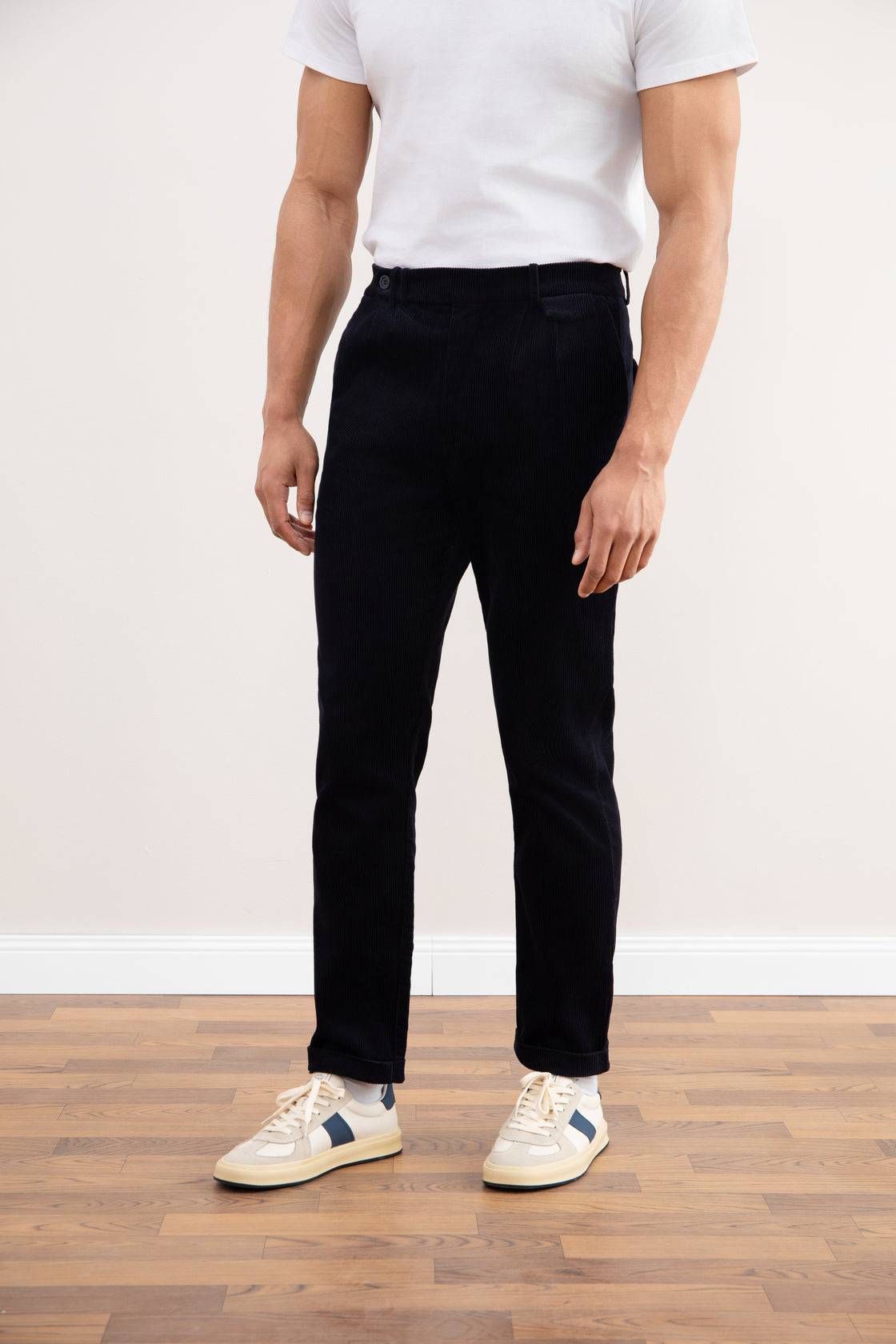 Navy Straight-Fit Corduroy Pants - Tour&Tate