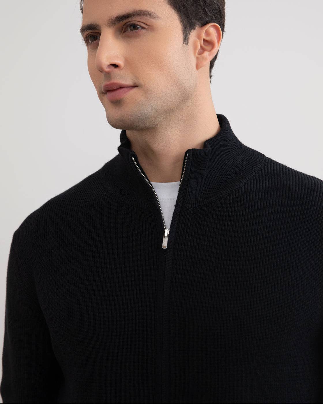 Black English Rib Full Zip Cardigan - Tour&Tate