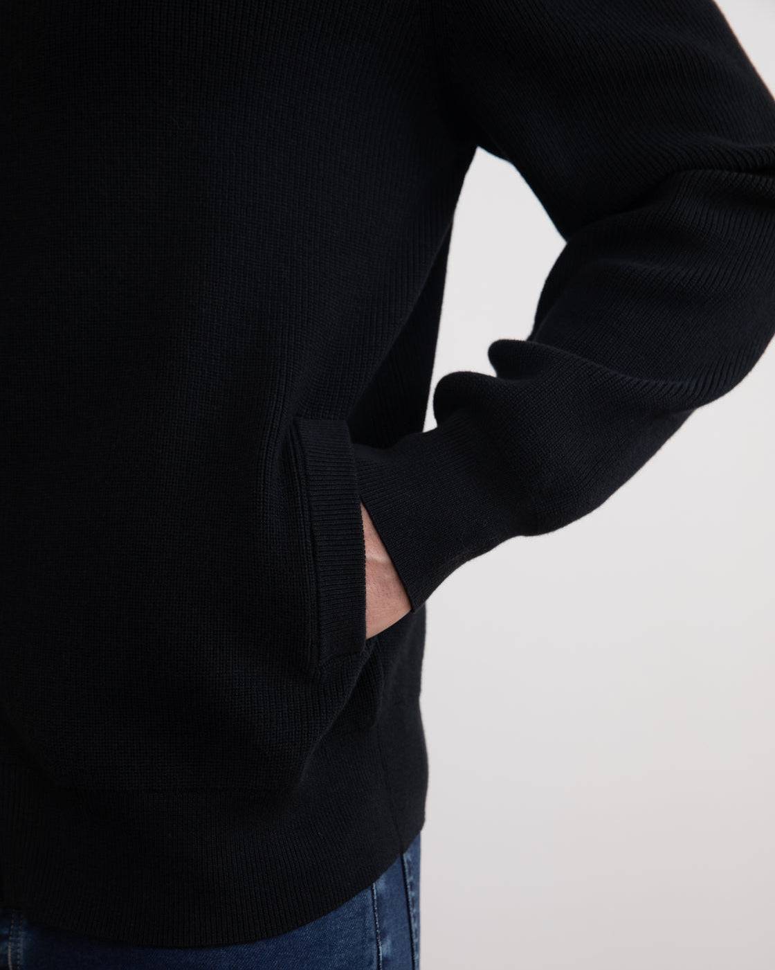 Black English Rib Full Zip Cardigan - Tour&Tate