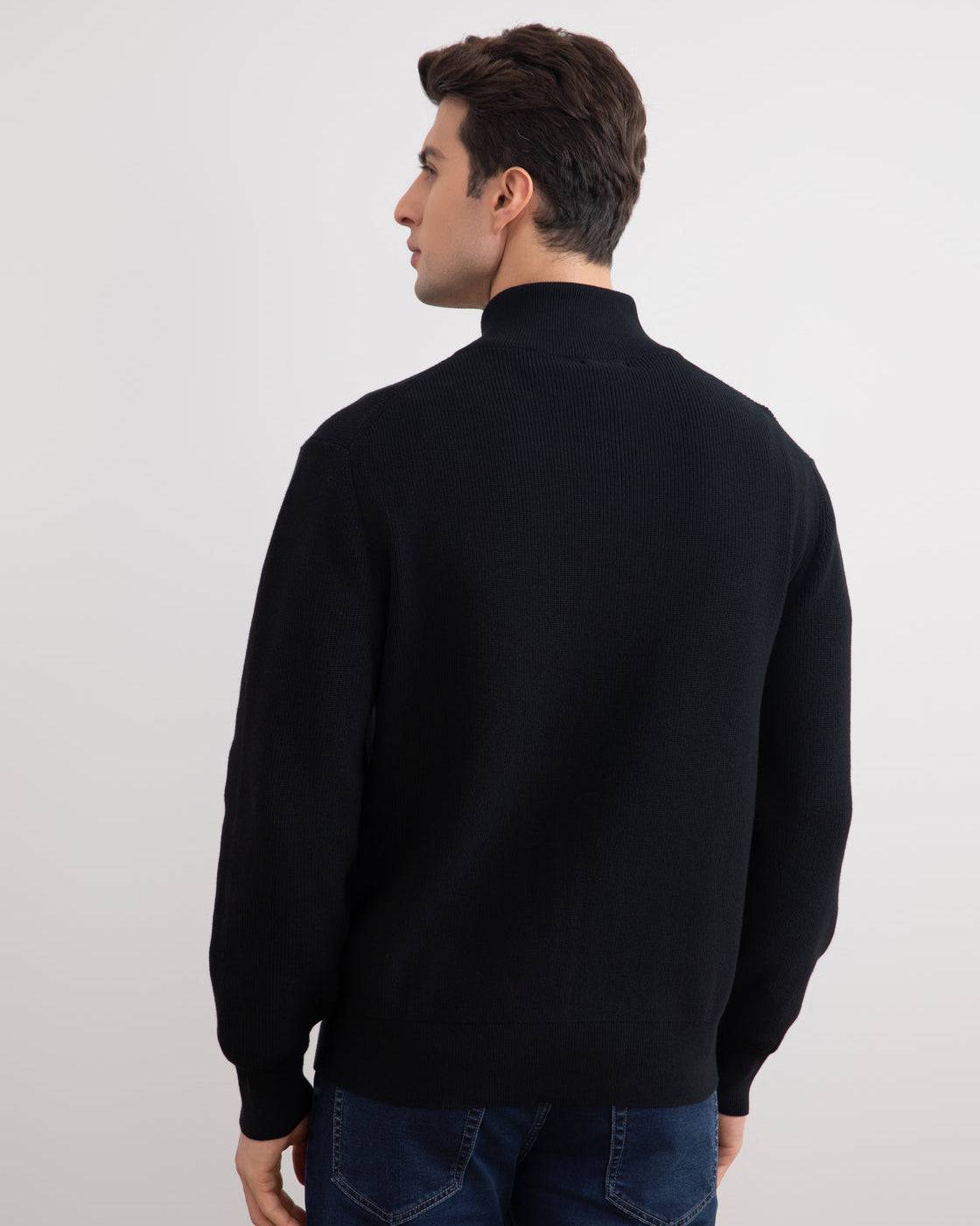 Black English Rib Full Zip Cardigan - Tour&Tate
