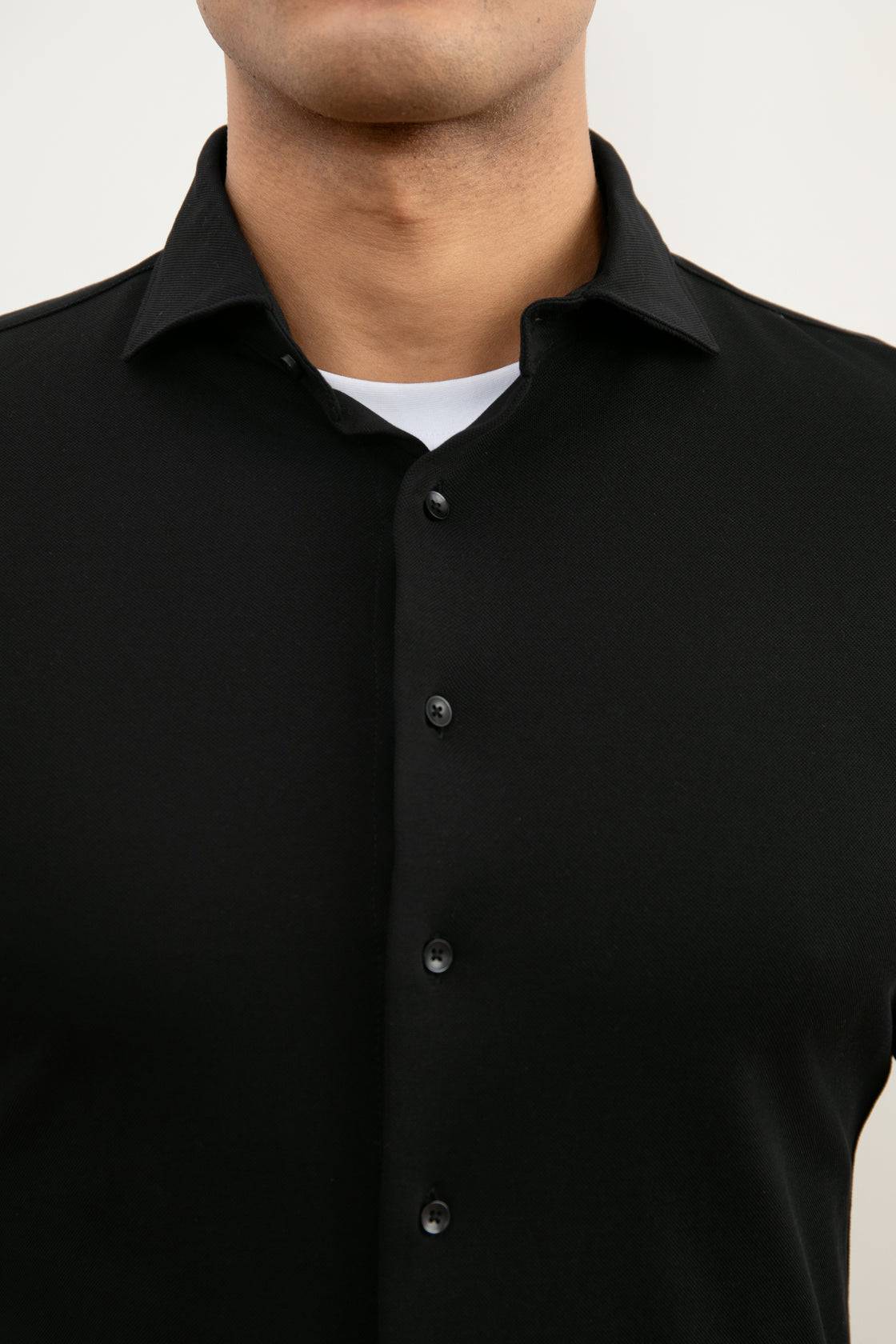Black Cotton-Piqué Shirt - Tour&Tate