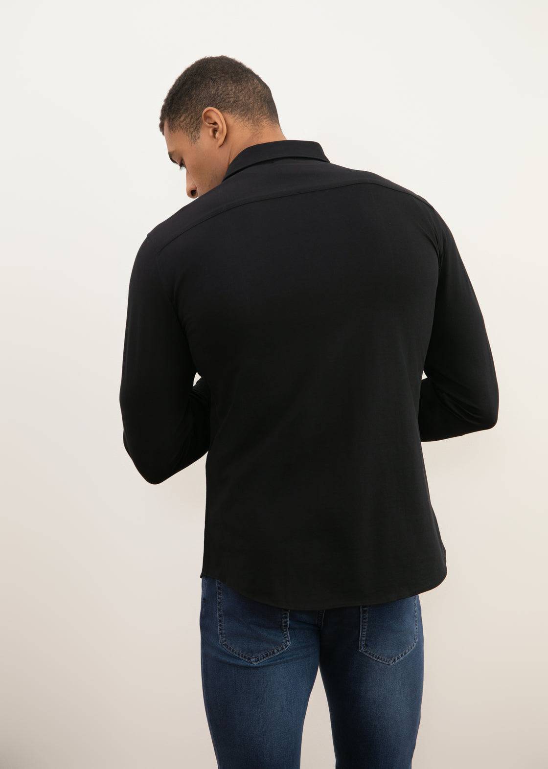 Black Cotton-Piqué Shirt - Tour&Tate