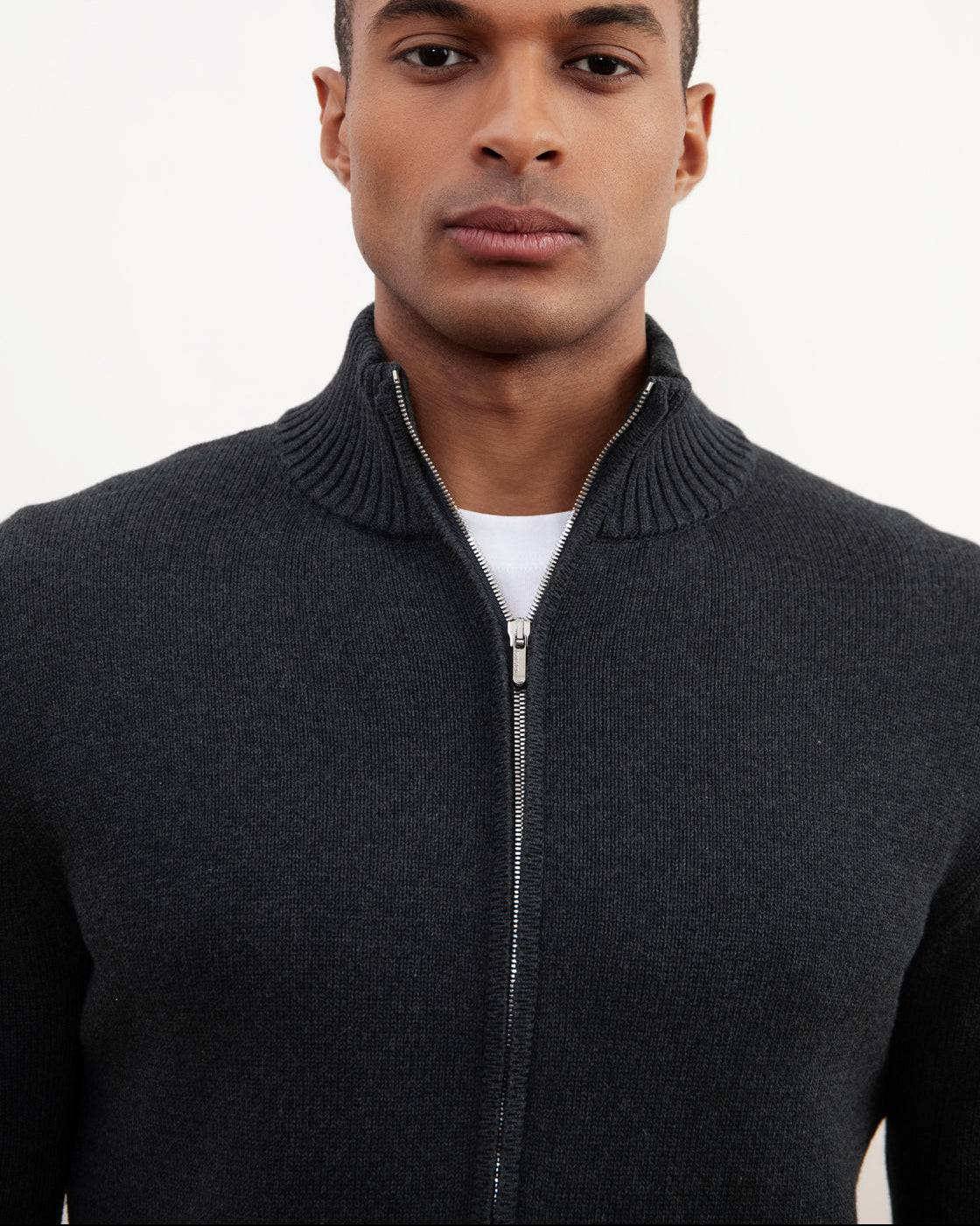 Charchoal Ribbed Zip-Up Sweater - Tour&Tate