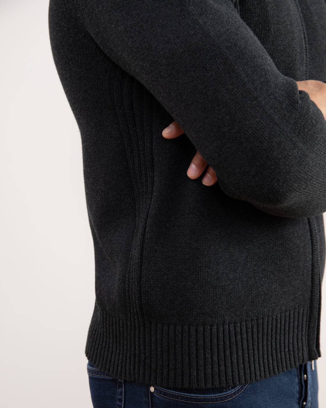 Charchoal Ribbed Zip-Up Sweater - Tour&Tate