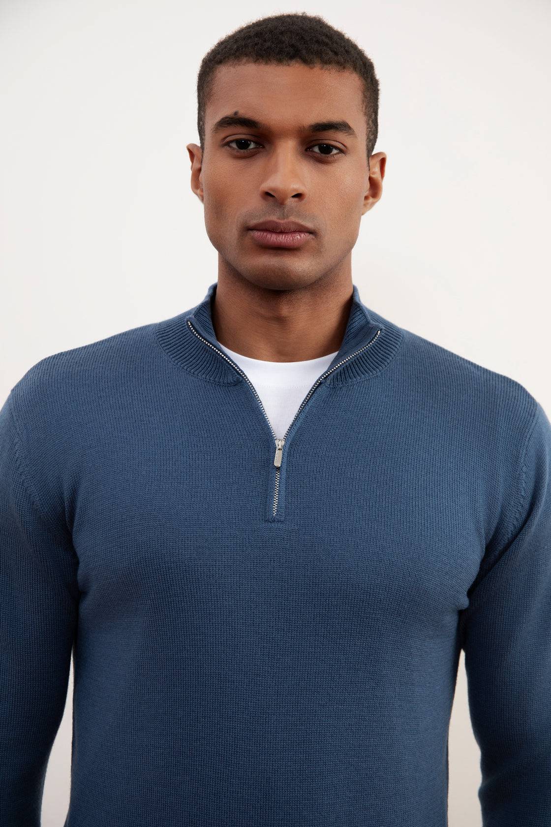 Blue Merino Wool Half-Zip Sweater - Tour&Tate