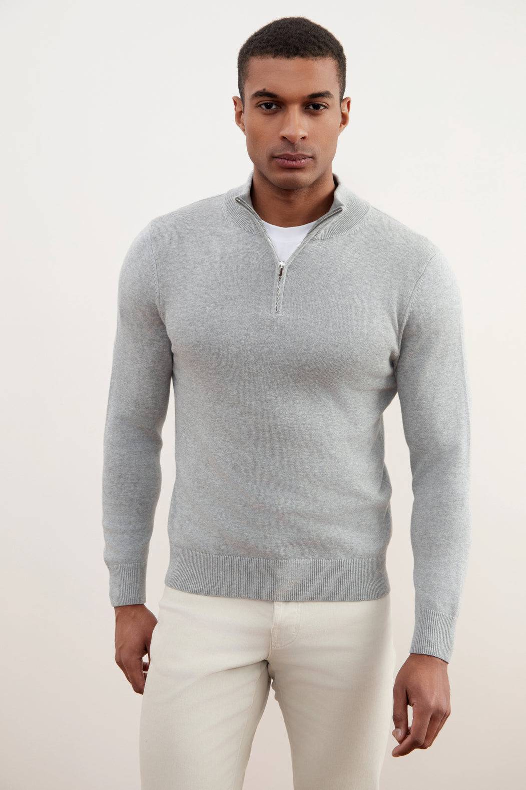 Grey Mélange Half-Zip Sweater - Tour&Tate
