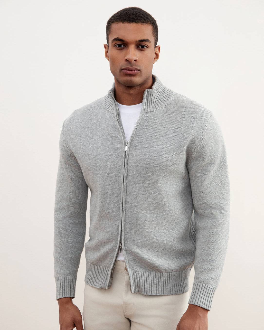 Grey Mélange Ribbed Zip-Up Sweater - Tour&Tate