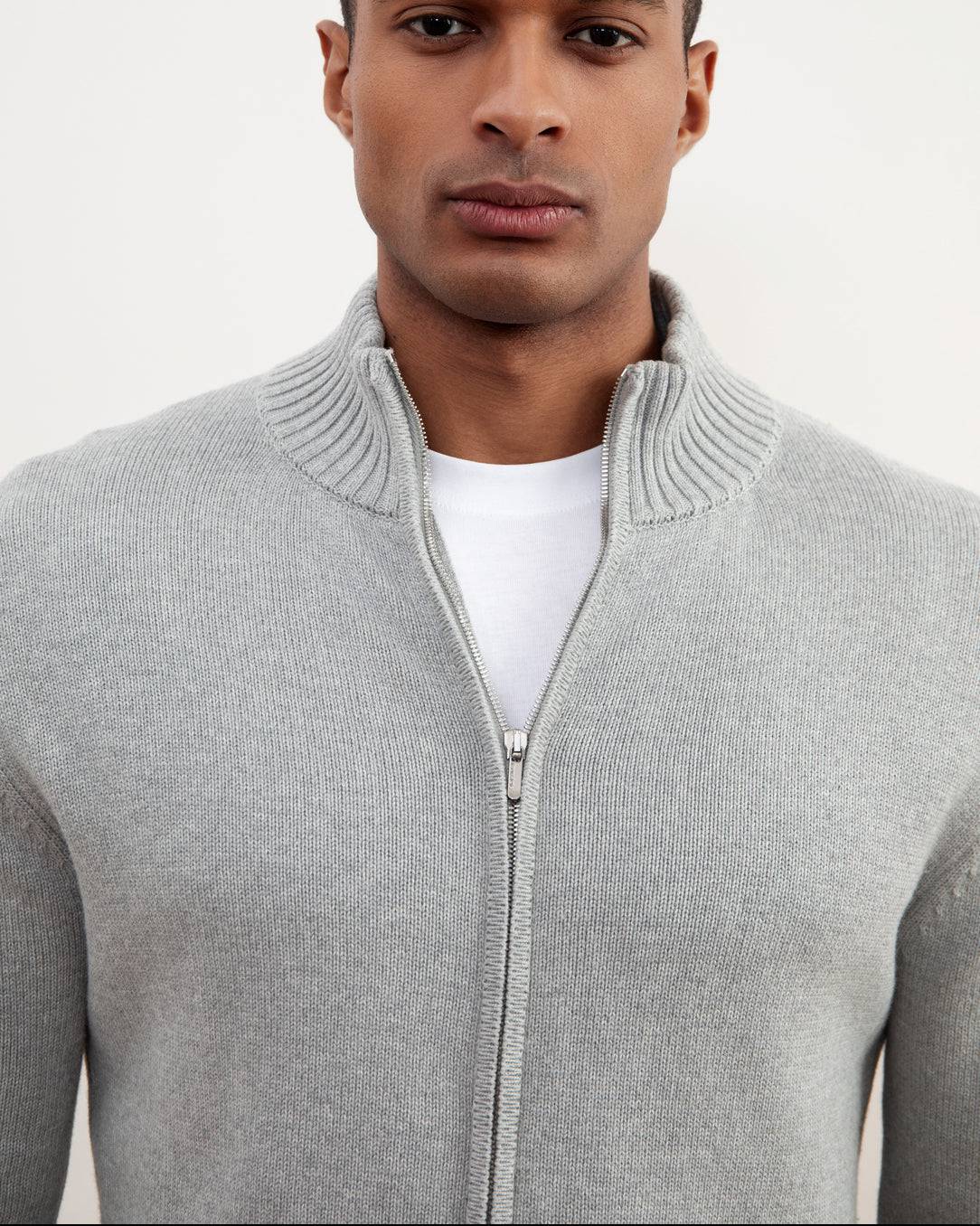 Grey Mélange Ribbed Zip-Up Sweater - Tour&Tate