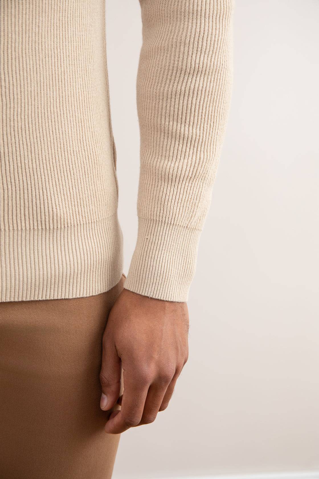 Beige Crewneck Malfilé English Rib Sweater - Tour&Tate