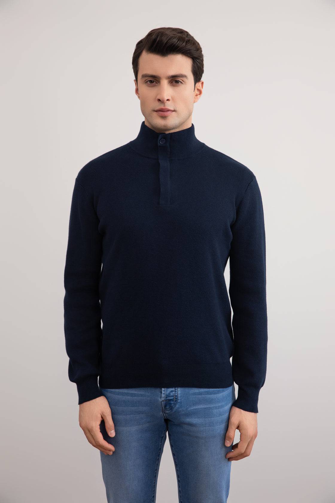 Navy Half-Zip Mock Neck Sweater - Tour&Tate