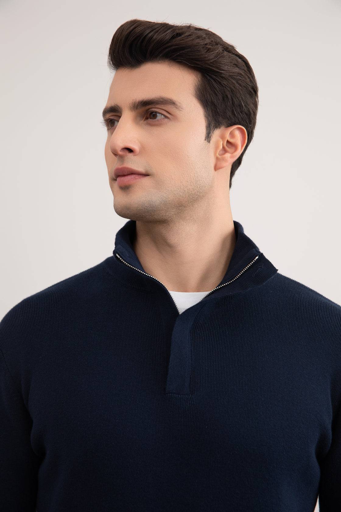 Navy Half-Zip Mock Neck Sweater - Tour&Tate