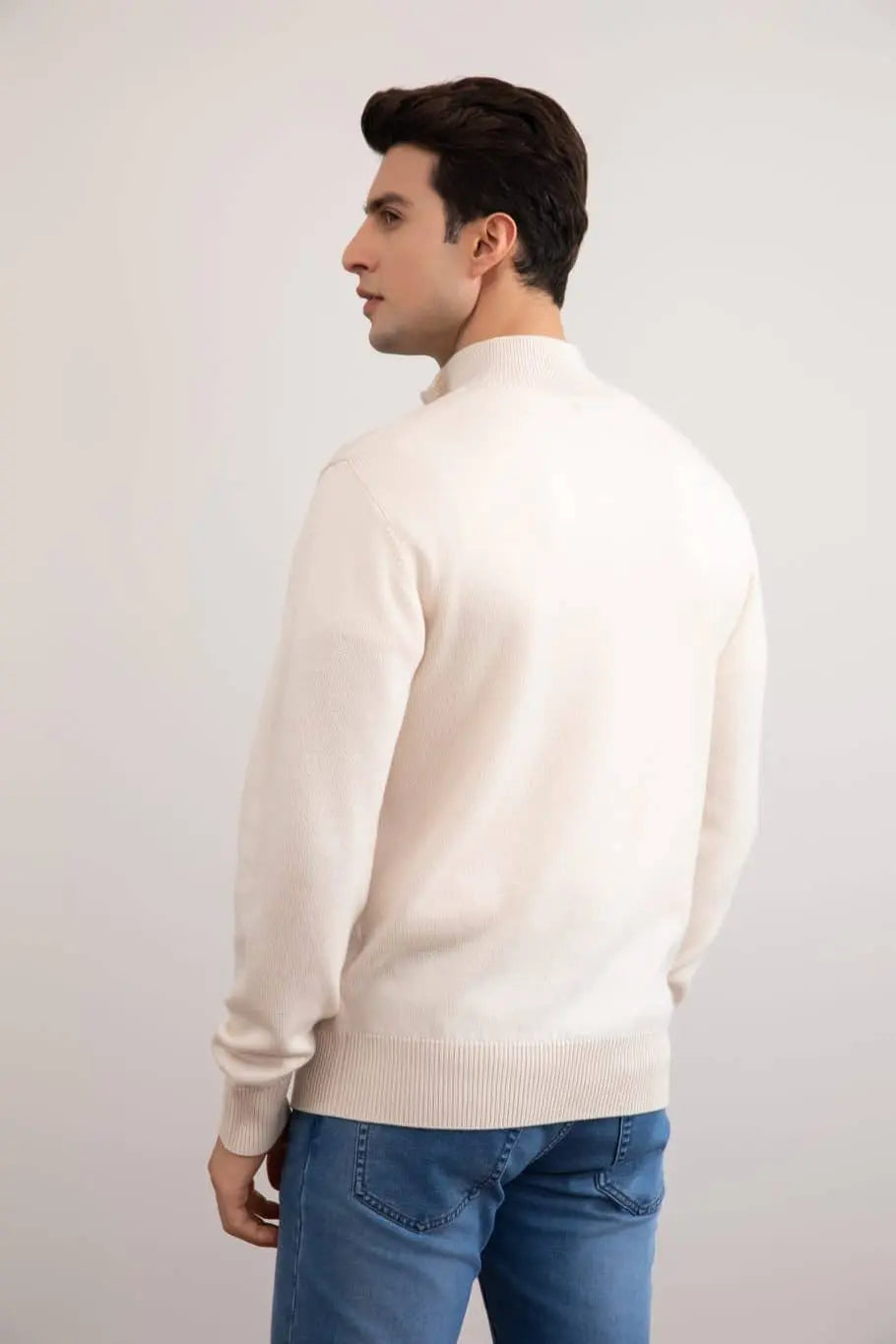 Beige Merino Wool Half-Zip Sweater - Tour&Tate