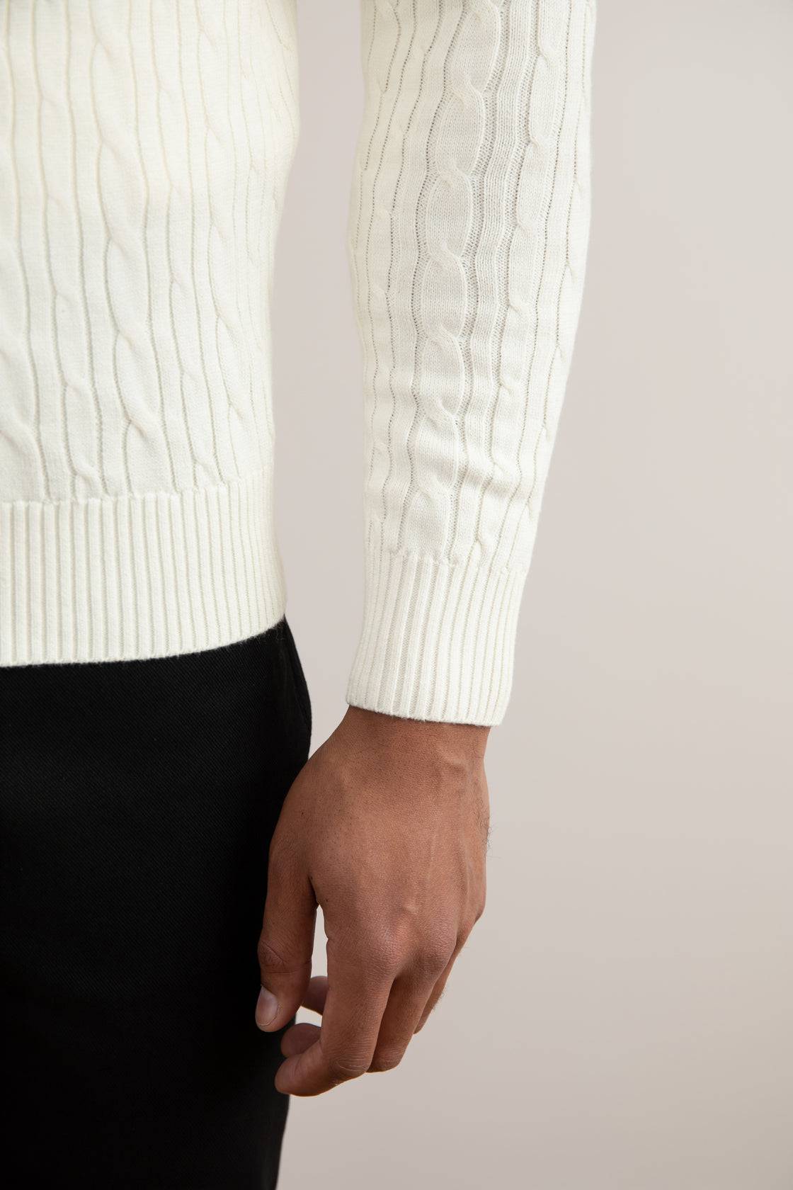 Off-White Cable Knit half-zip Sweater - Tour&Tate