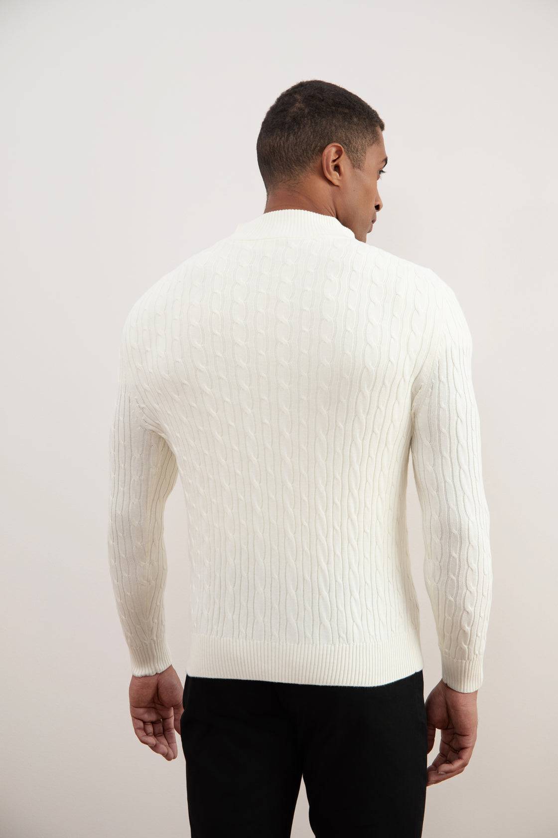 Off-White Cable Knit half-zip Sweater - Tour&Tate