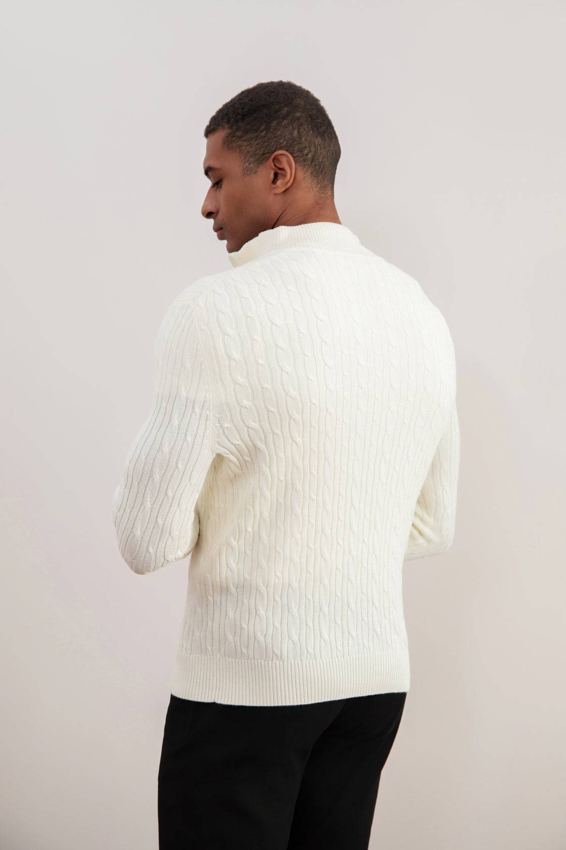 Off-White Cable Knit half-zip Sweater - Tour&Tate