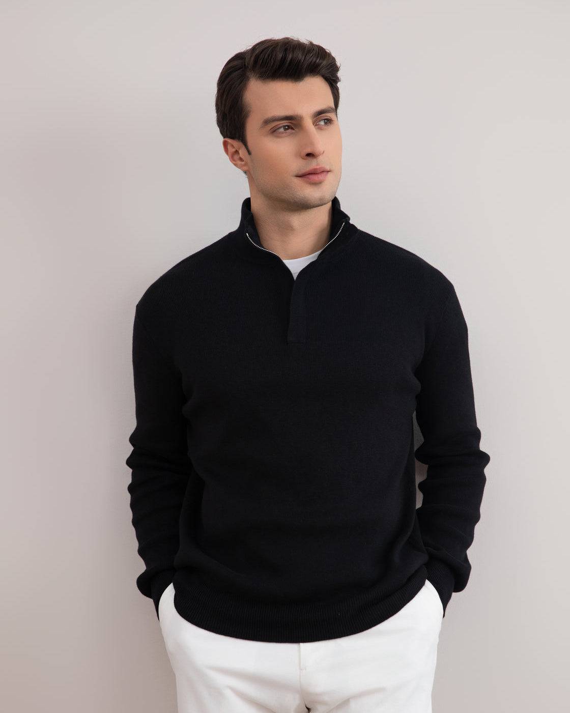 Black Half-Zip Mock Neck Sweater - Tour&Tate