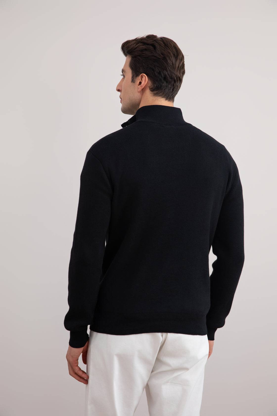 Black Half-Zip Mock Neck Sweater - Tour&Tate