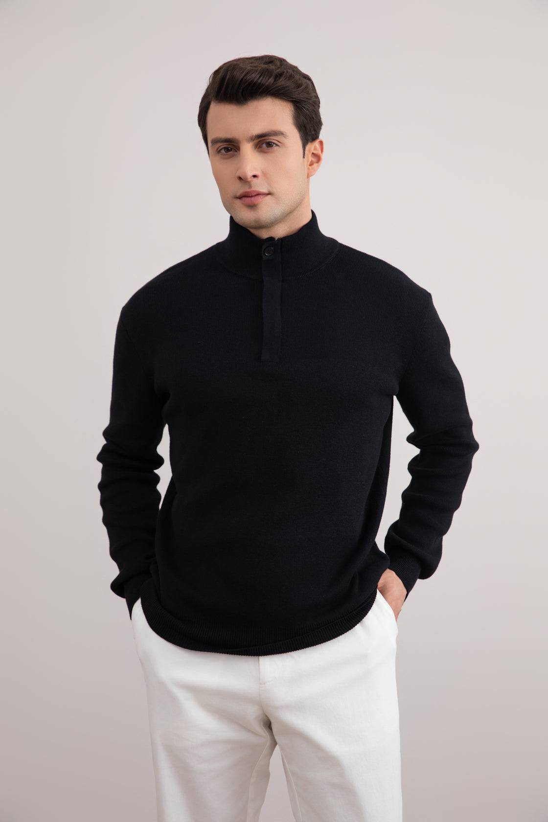 Black Half-Zip Mock Neck Sweater - Tour&Tate