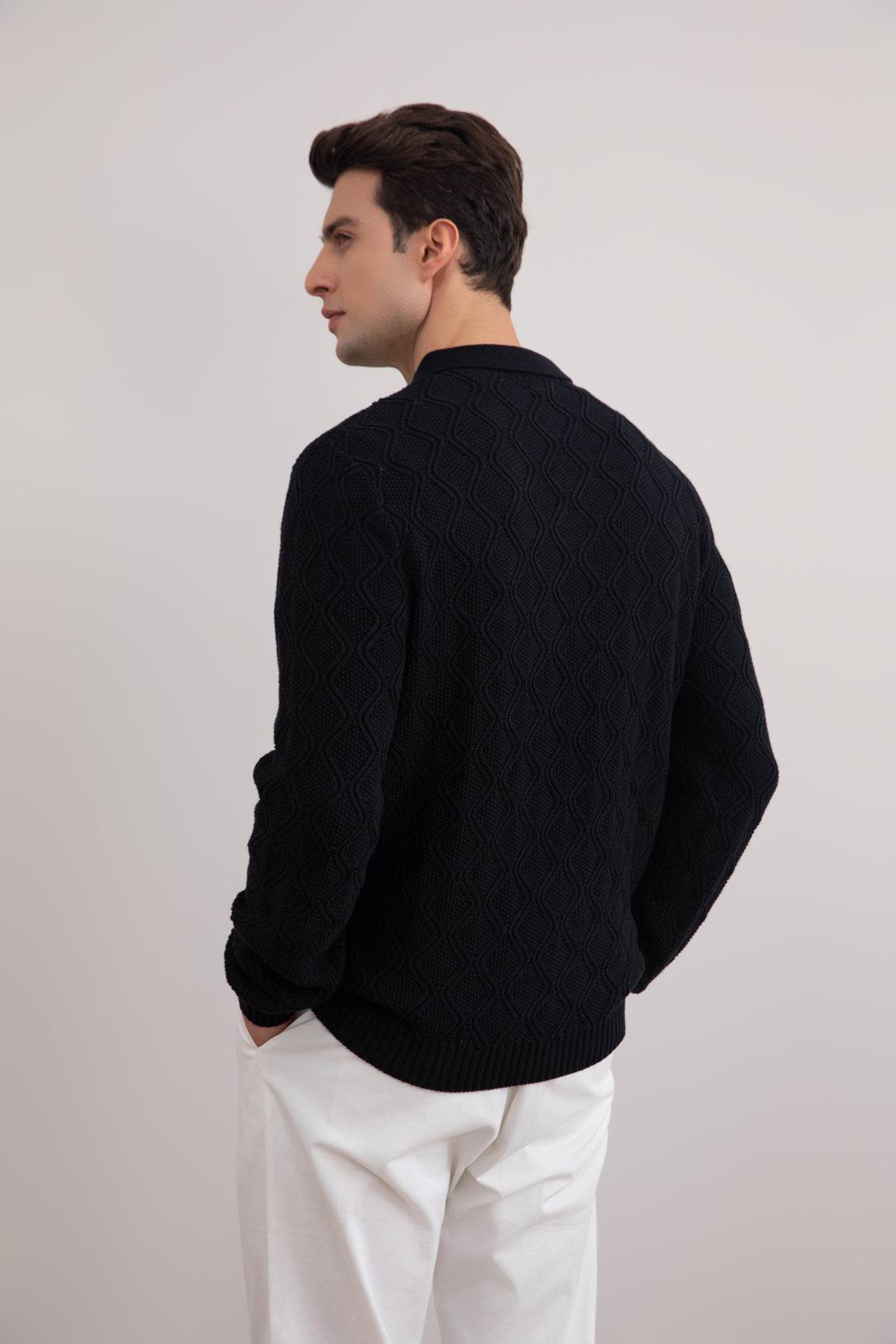 Black Honeycomb Polo Sweater - Tour&Tate