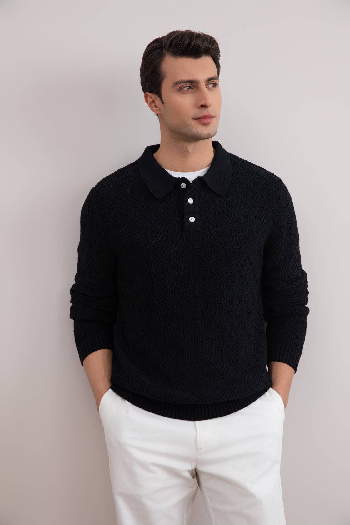 Black Honeycomb Polo Sweater - Tour&Tate