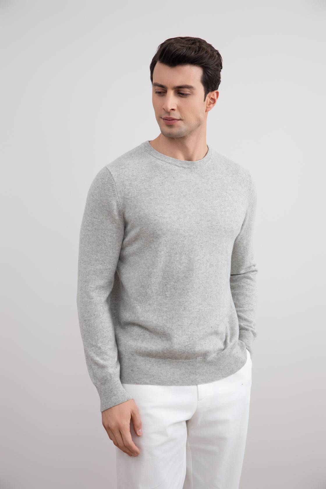 Grey Mélange Lightweight Crewneck Sweater - Tour&Tate