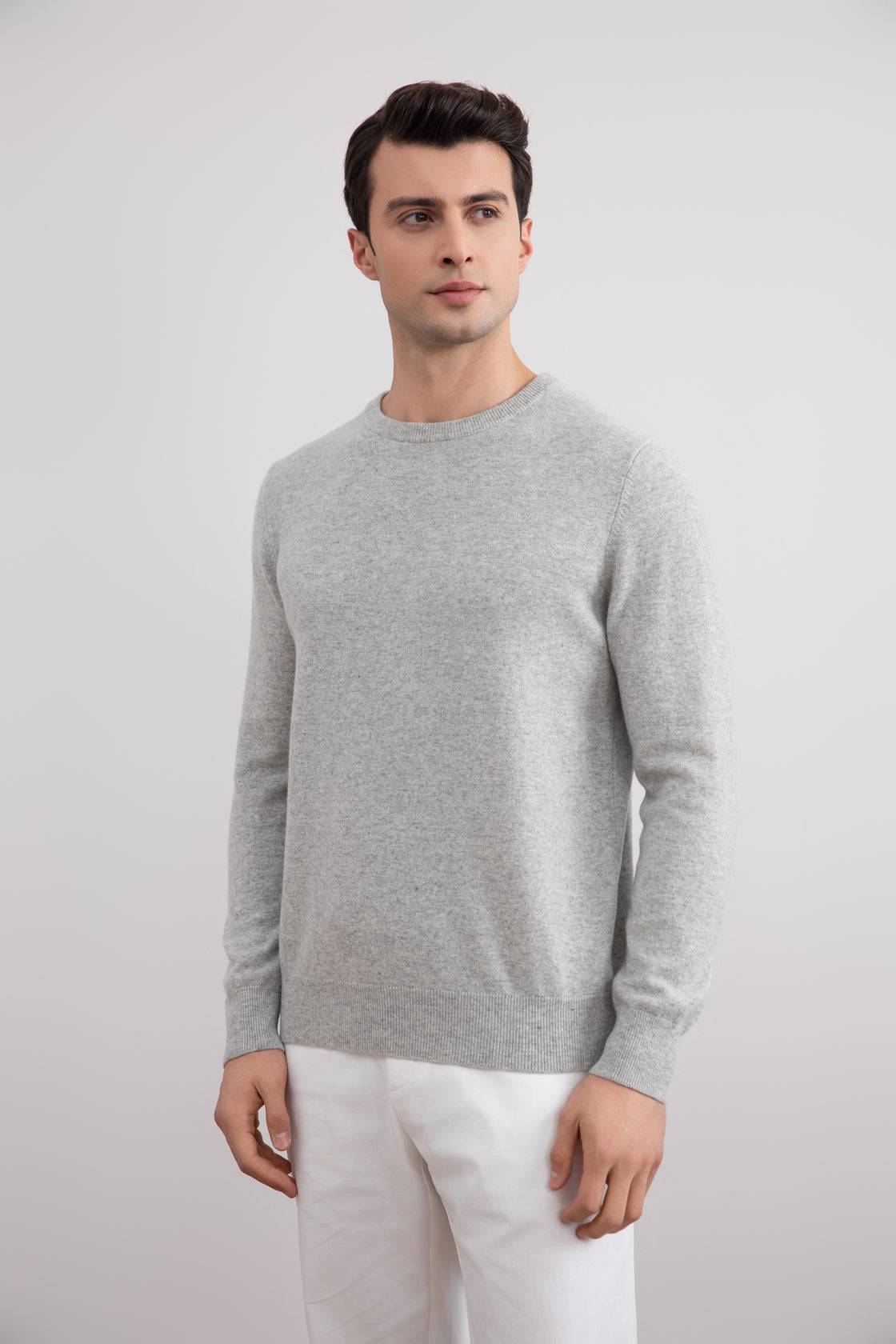 Grey Mélange Lightweight Crewneck Sweater - Tour&Tate
