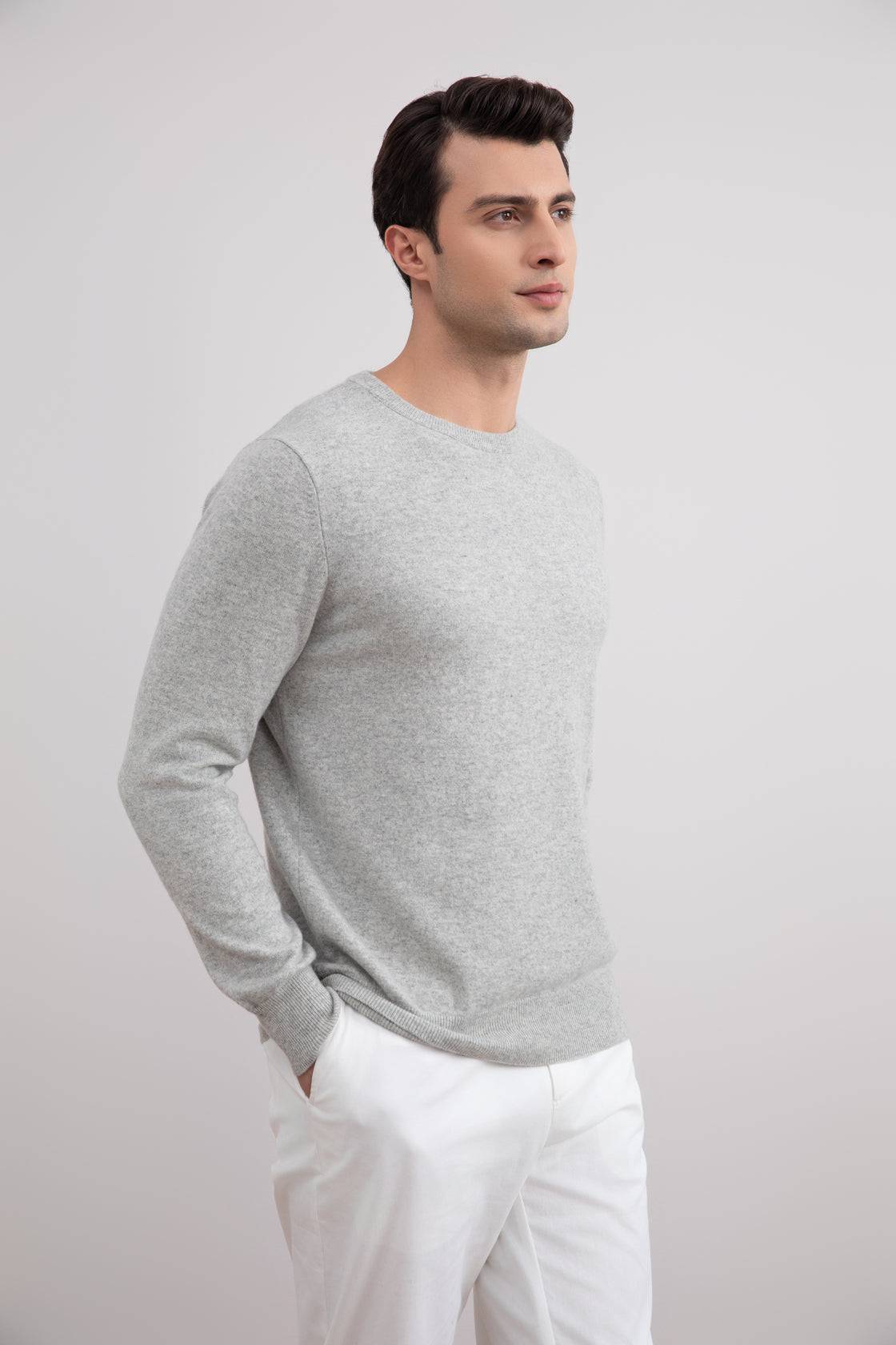 Grey Mélange Lightweight Crewneck Sweater - Tour&Tate