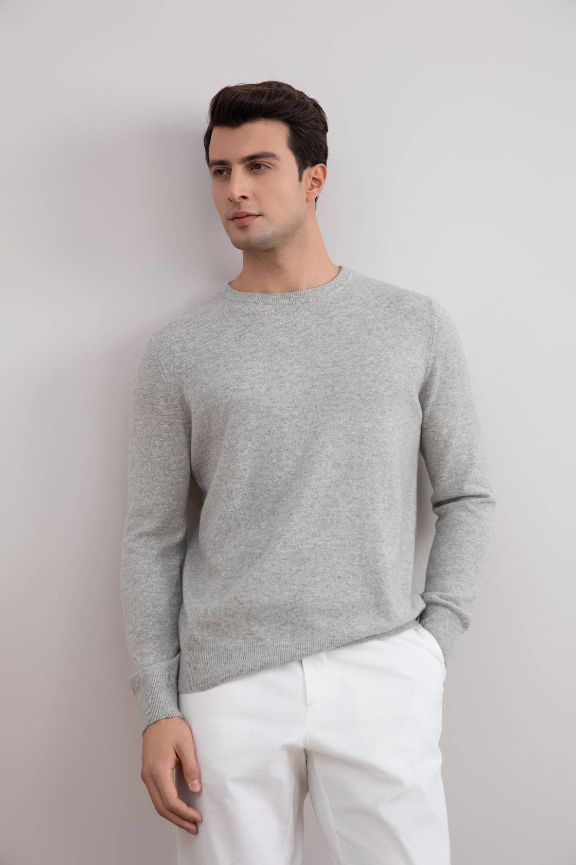 Grey Mélange Lightweight Crewneck Sweater - Tour&Tate